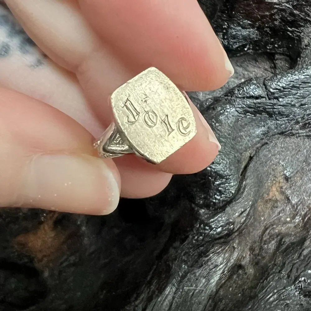 Vintage Sterling Silver Charm Signet Style Mini Ring Joie Joy of Life